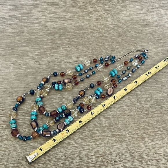 Turquoise Brown Beaded Stone Necklace - Picture 3 of 3